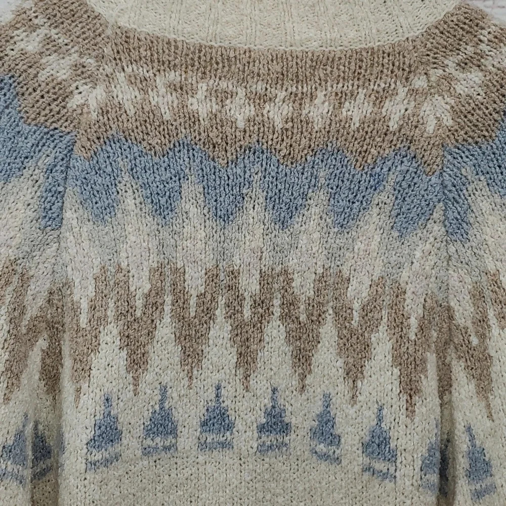 American Eagle Fairisle Cream Blue Mockneck Sweater Women's Size XLarge - Picture 9 of 11